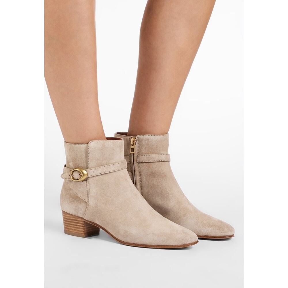 COACH Suede Ankle Boots Size 7.5 Sand Beige WOMENS Designer Booties Zip